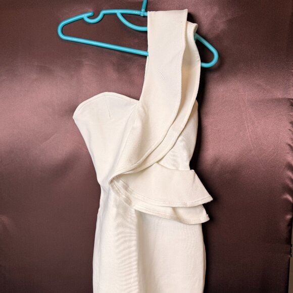 Uonbox Women's S, L White One Shoulder Sleeveless Side Split Bandage Dress - Picture 5 of 10